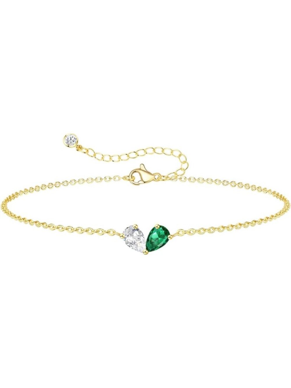 04-05 April&May Gold 2 Birthstone Heart Bracelet 14K Plated CZ